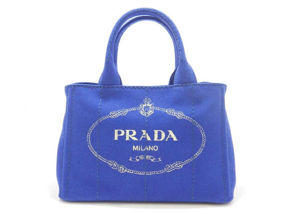 Prada Bag Canapa Handbag Canvas Blue